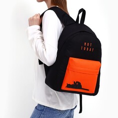 Рюкзак школьный молодежный, отдел на молнии, наружный карман, цвет черный/оранжевый Nazamok