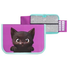 Пенал 1 секция 140 х 210 х 40 мм, откидной карман и косметичка, тканевый, calligrata top content