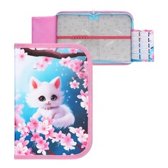 Пенал 1 секция 140 х 210 х 40 мм, откидной карман и косметичка, тканевый, calligrata top content