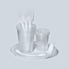Набор одноразовой посуды на 3 персоны, стакан 200 мл, стопка 100 мл, вилки, тарелки плоские d=16,5 см, бумажные салфетки Не ЗАБЫЛИ!