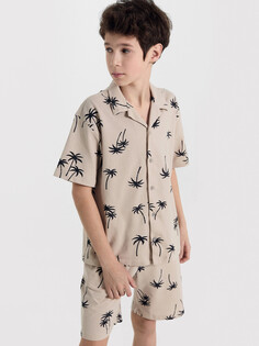 Рубашка для мальчиков бежево-серая с пальмами Mark Formelle