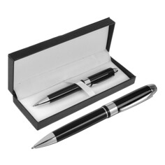 Ручка подарочная, шариковая, в кожзам футляре, поворотная, черно-серебристый корпус Calligrata