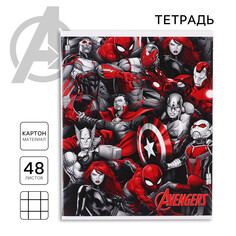 Тетрадь 48 листов в клетку, картонная обложка, мстители Marvel