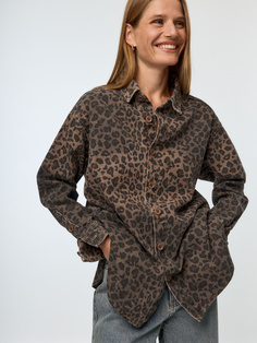 Леопардовая джинсовая рубашка с эффектом нагара