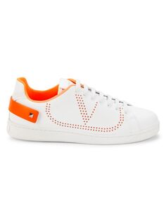 Двухцветные кроссовки с перфорированным логотипом Valentino Garavani, цвет Bianco Orange