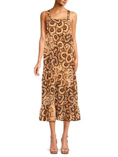 Платье миди из смесового шелка Petra с геометрическим узором Marie Oliver, бежевый