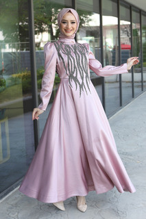 Вечернее платье с блестками спереди Tsd220544 Пудра Tesettür Dünyası, розовый