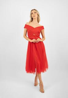 Красное платье-миди из тюля с разрезом Skirt and Stiletto, красный