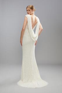Свадебное платье макси с пайетками и драпировкой на спине с капюшоном Coast, белый