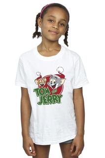 Хлопковая футболка с логотипом Christmas Hat Tom &amp; Jerry, белый