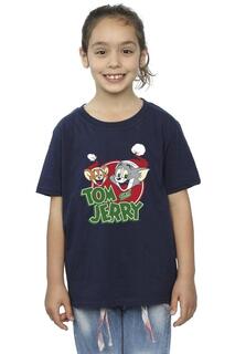 Хлопковая футболка с логотипом Christmas Hat Tom &amp; Jerry, темно-синий