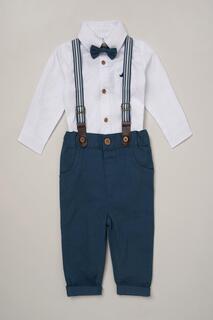 Хлопковый подарочный набор из 3 предметов с рубашкой и подтяжками для ребенка Little Gent, синий