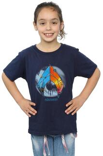 Хлопковая футболка с тропическим логотипом Aquaman DC Comics, темно-синий