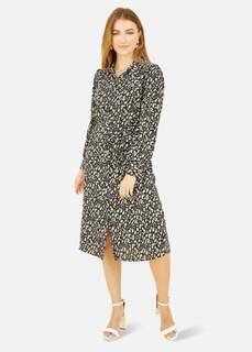 Yumi Черное платье-рубашка с леопардовым принтом