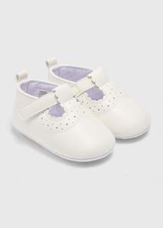 Белые туфли Baby White с фестончатым краем и Т-образной перемычкой (для новорожденных, 18 мес.), бежевый NO Brand