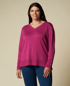 Женский пуловер с V-образным вырезом и пышными формами Rosa Thea, фуксия розовая