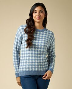 Женский трикотажный свитер в клетку Iwie, белый/светло-голубой