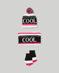 Комплект шапка + утеплитель для шеи + трикотажные перчатки, фуксия розовая NO Brand