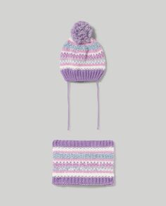 Трикотажная шапка + комплект с утеплителем для шеи, фиолетовый NO Brand