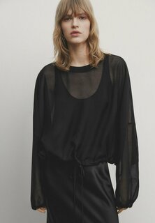 Блузка Semi-Sheer With Tie Detail Massimo Dutti, черный