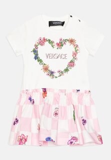 Платье из джерси Baby Dress Damier Flowers Logo Heart Print Versace, цвет white/multicolor