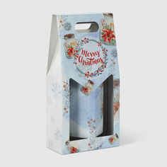 Коробка подарочная Due Esse Christmas для 2-х бутылок голубая 38х19х9 см