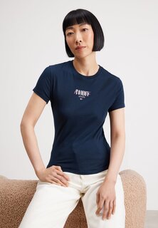 футболка с принтом Slim Essential Logo Tee Tommy Jeans, цвет dark night navy