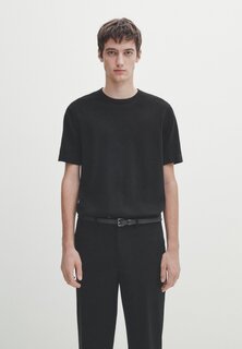 Базовая футболка Ribbed Short Sleeve Massimo Dutti, черный