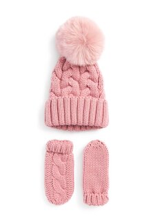 Шапка 2 Piece Knitted Hat And Mittens Set Next, розовый