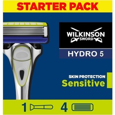 Wilkinson Sword Hydro 5 Защита кожи для мужчин Увлажняющий гель и прецизионный триммер Ручка бритвы 4 сменных лезвия Набор из 4 предметов