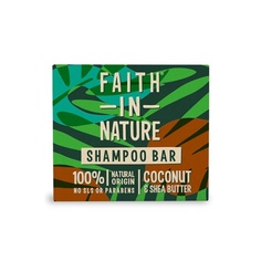 Вера в природу Натуральное мыло для волос с кокосом и маслом ши, увлажняющее, веганское и без испытаний на животных, 85 г Faith In Nature