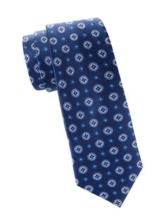 Шелковый галстук с медальоном Saks Fifth Avenue, темно-синий