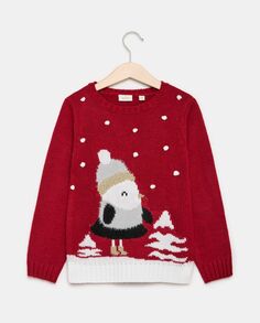 Жаккардовый свитер с помпоном и люрексом для девочки., красный NO Brand