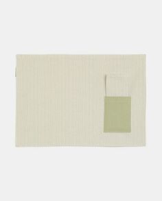 Органическая подставка для столовых приборов из чистого хлопка с карманом., белый/зеленый NO Brand