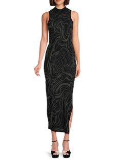 Платье миди из смесовой шерсти с абстрактным узором Paloma Heartloom, цвет Onyx