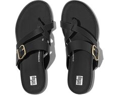 Сандалии FitFlop Gracie Buckle Leather Strappy Toe-Post Sandals, черный