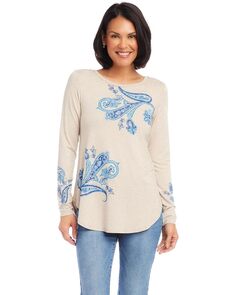 Рубашка Karen Kane Paisley Print Shirttail Top, цвет Oatmeal