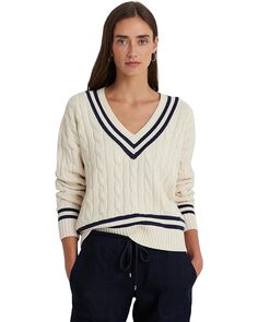 Свитер LAUREN Ralph Lauren Cable-Knit Cricket Sweater, цвет Mascarpone Cream/Refined Navy