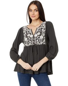 Топ Lucky Brand Embroidered Tiered Tunic, цвет Raven