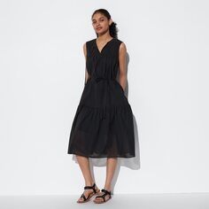 Легкое хлопковое платье (без рукавов, короткое, длина 104-115см) UNIQLO, черный