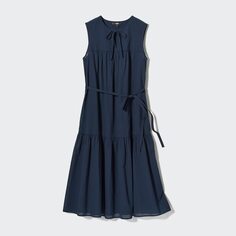 Легкое хлопковое платье (без рукавов, в клетку, короткое, длина 104-115см) UNIQLO, темно-синий