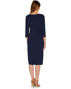 Платье Adrianna Papell Stretch Crepe Tie Front Dress with Contrast Tipping, цвет Navy Sateen/Ivory