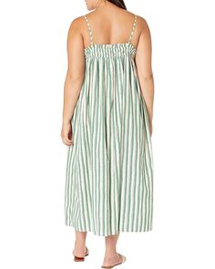 Платье Madewell Plus Poplin Ruffle A-Line Midi Dress in Stripe, цвет Artist Stripe Versailles Green