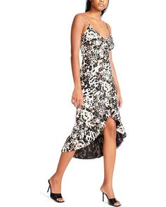 Платье Betsey Johnson Snow Leopard Printed Charmeuse High-Low Dress, черный