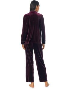 Пижамный комплект LAUREN Ralph Lauren Long Sleeve Velvet Notch Collar Long PJ Set, бордовый