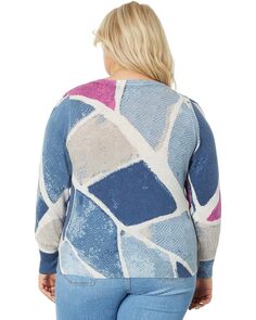 Свитер NIC+ZOE Plus Size Printed Tiles Femme Sleeve Sweater, синий мульти
