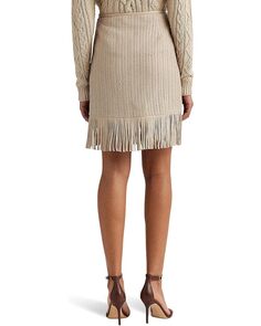 Юбка LAUREN Ralph Lauren Fringe Trim Woven Leather Pencil Skirt, цвет Explorer Sand
