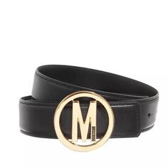 Ремень logo buckle belt smooth leather/gold Moschino, черный