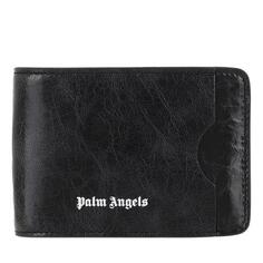 Кошелек crinkle leather cardholder black black Palm Angels, черный