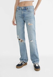 Джинсы Straight Leg RIPPED Stradivarius, цвет blue denim